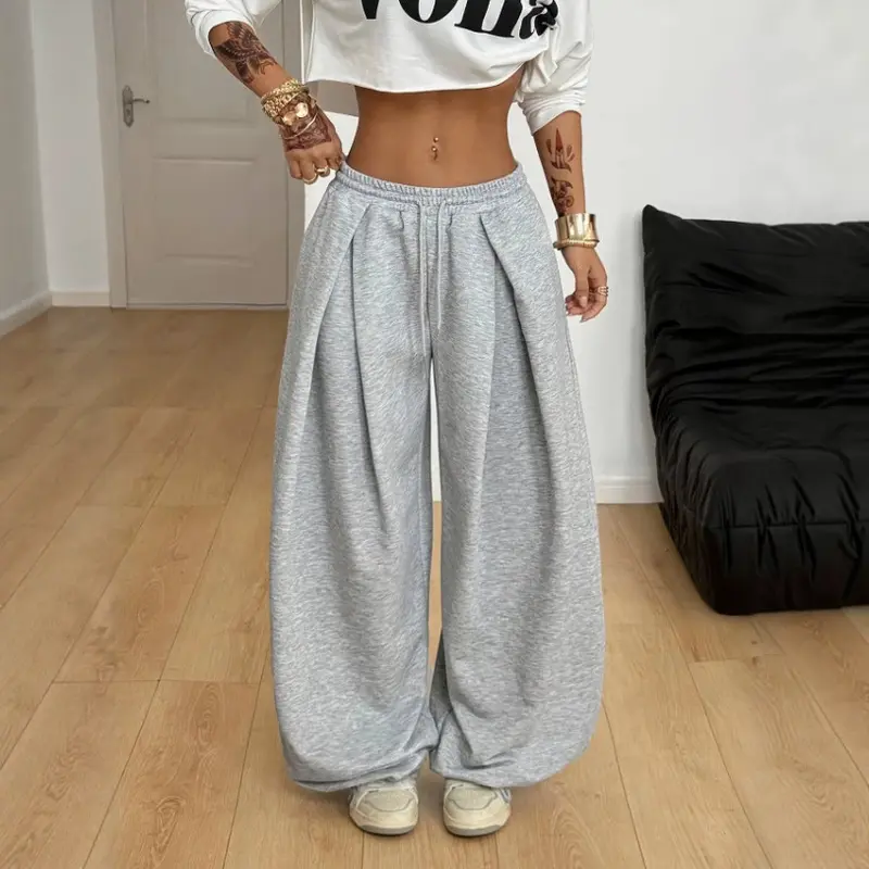 High-Waist Wide Leg Stoffhose – Grau