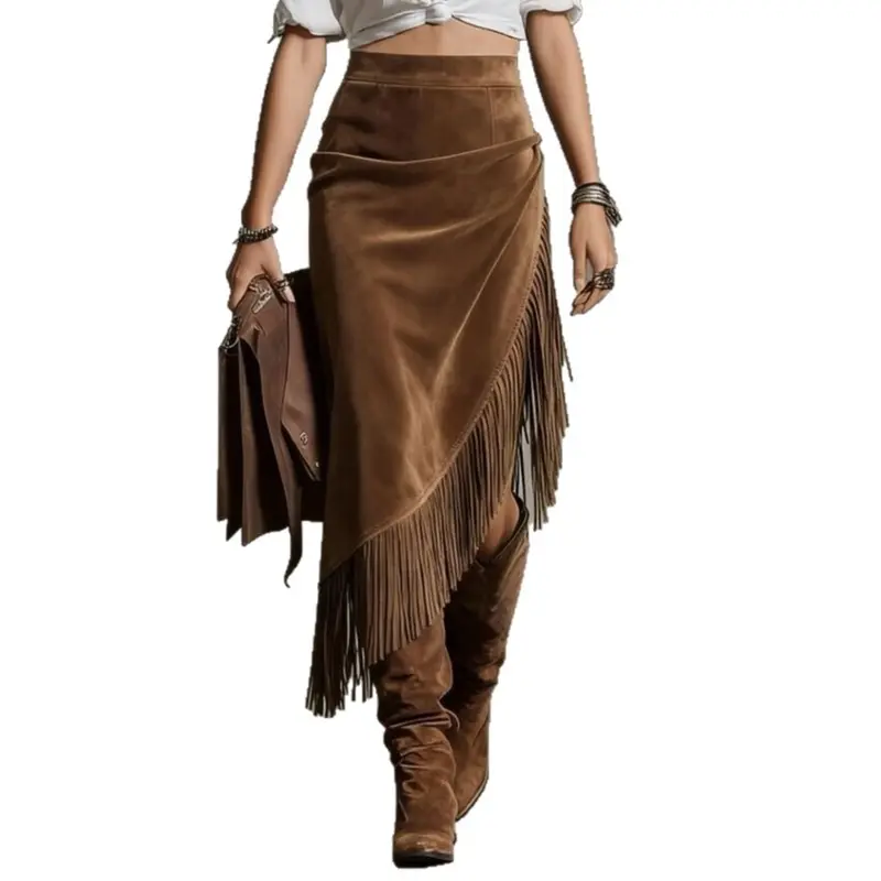 High-Waisted Wildleder-Fransenrock für Damen