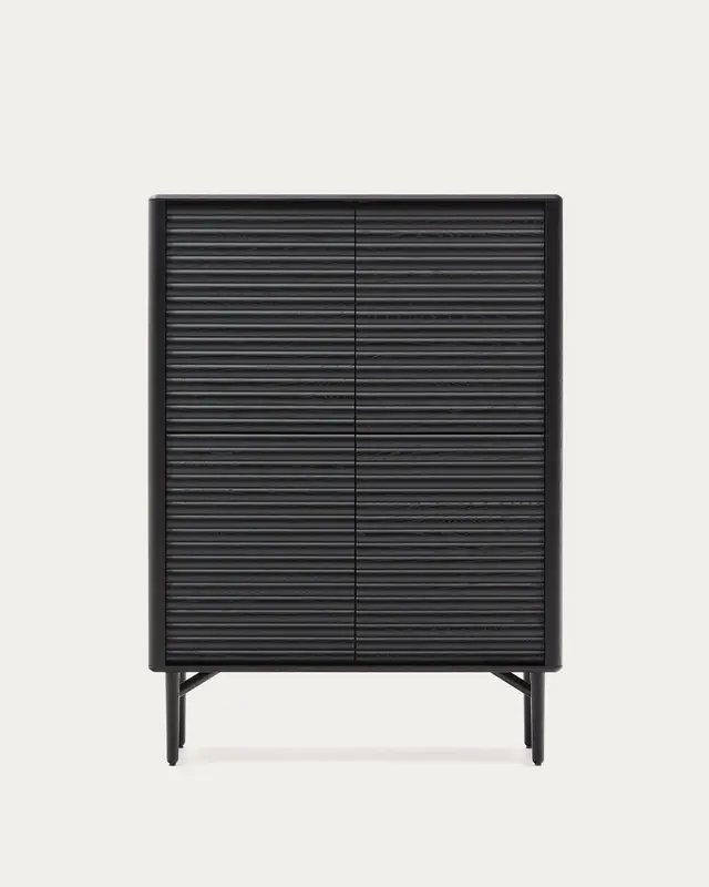 Highboard Lenon 4 Türen Massivholz und Eichenfurnier schwarz 104,5x144 cm FSC Mix Kredit