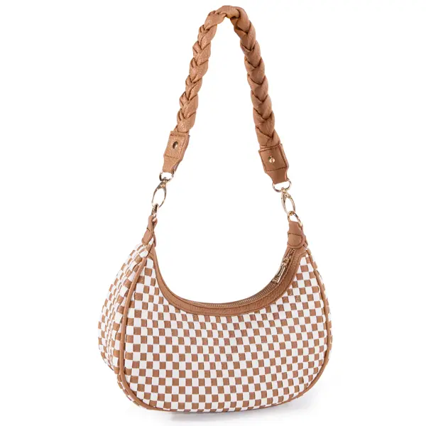 Hobo-Tasche «Treccia» – geflochtener Henkel, Karo