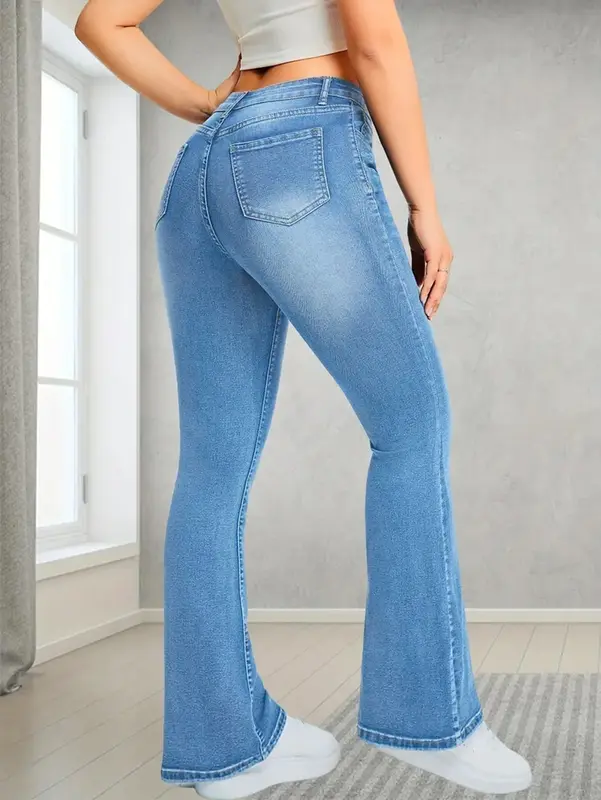Hochtaillierte Stretch-Flare-Jeans, Hellwasch Slim Fit Bootcut
