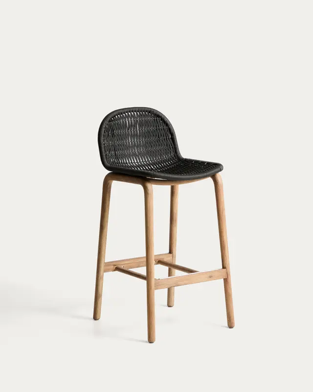 Hocker Alipa aus massivem Akazienholz und dunkelgrauem Seil, 75 cm, FSC 100 %