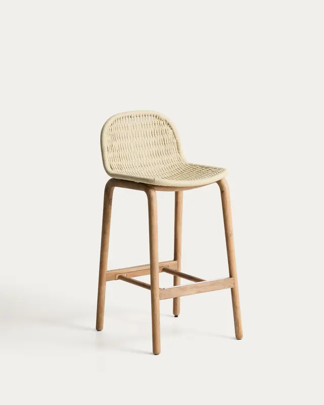 Hocker Alipa aus massivem Akazienholz und ecrufarbenem Seil, 75 cm, FSC 100 %