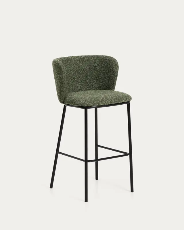 Hocker Ciselia in dicker, dunkelgrüner Chenille mit Stahlbeinen mit schwarzem Finish, FSC Mix Credit, 75 cm