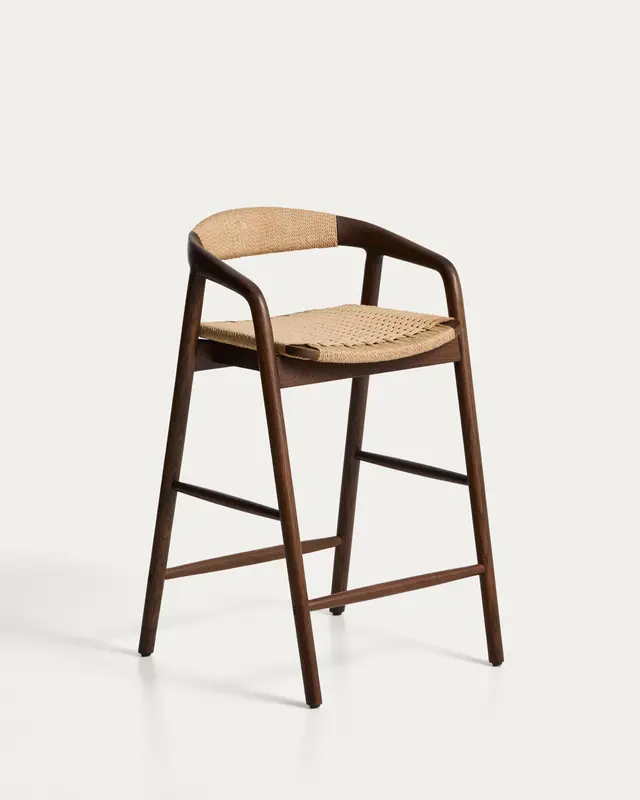 Hocker Derile aus massivem Eichenholz mit Nussbaum-Finish und beigem Papierseil FSC 100% 65 cm