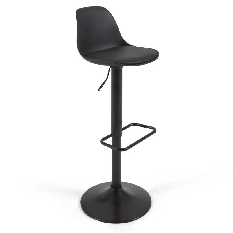 Hocker Orlando - T aus schwarzem Kunstleder und mattschwarzem Stahl 60-82 cm