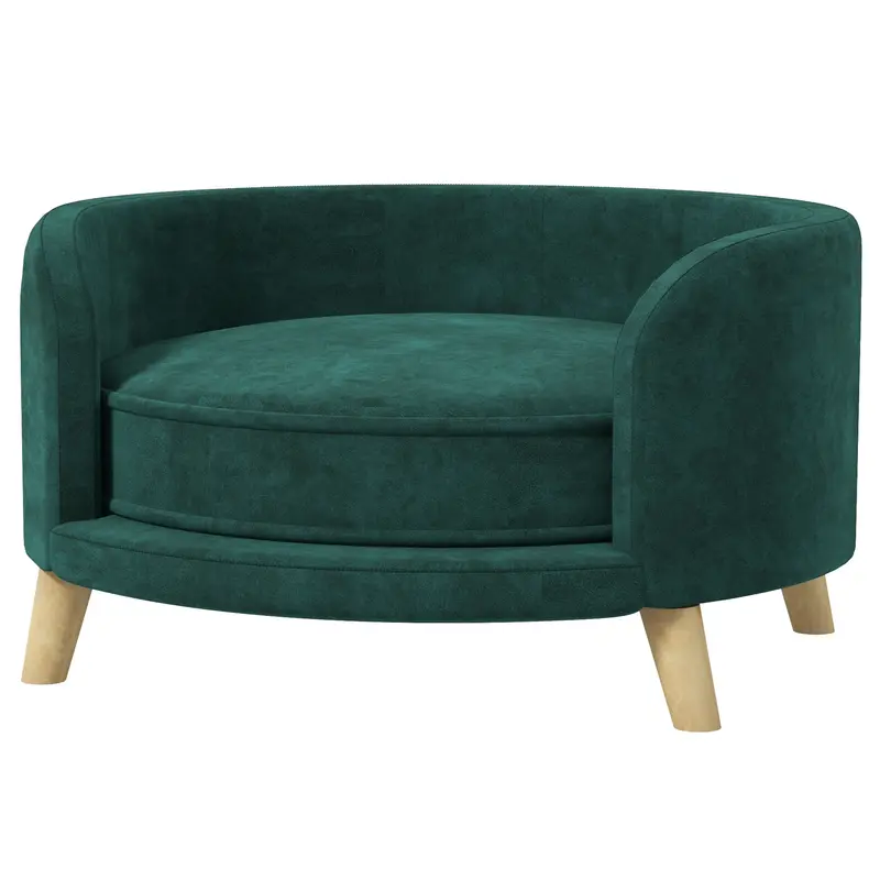 Hundebett Hundesofa Haustiersofa Eukolyptusholz Grün, 68x68x35cm