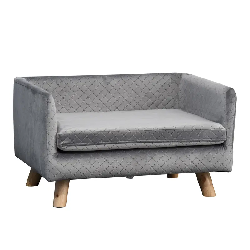 Hundesofa mit Holzbeinen Hundebett Haustiersofa Samt-Touch Grau, 64x45x36cm