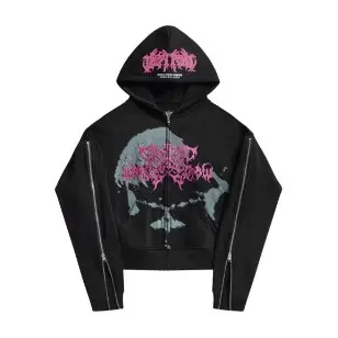Kapuzen-Cardigan mit Print und Ärmel-Reissverschluss