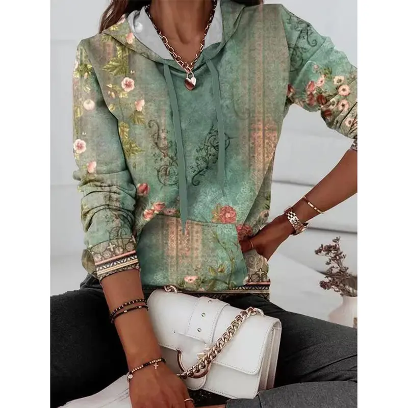 Kapuzenpullover für Damen mit Print und Taschen