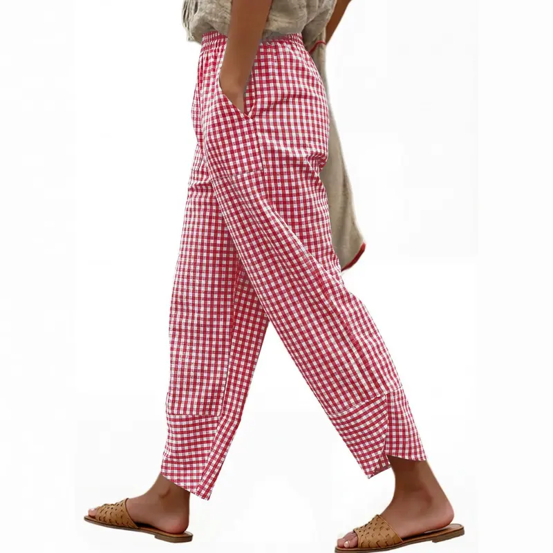 Karierte High-Waist Hose für Damen