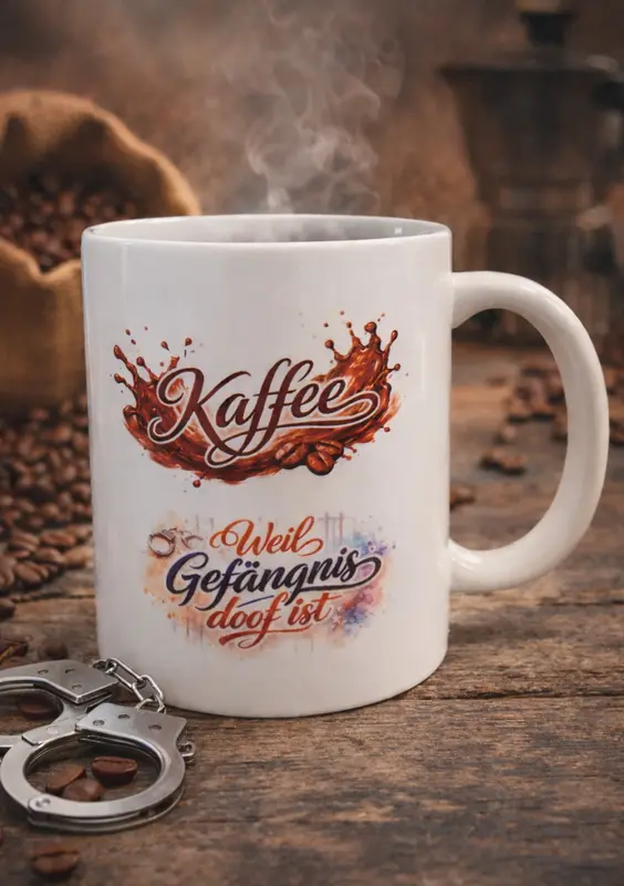 Keramiktasse „Kaffee… weil Gefängnis doof ist“