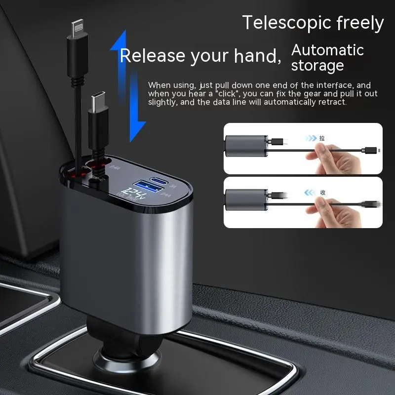 KFZ-Schnellladegerät 100W · ausziehbare Kabel USB-C & Lightning