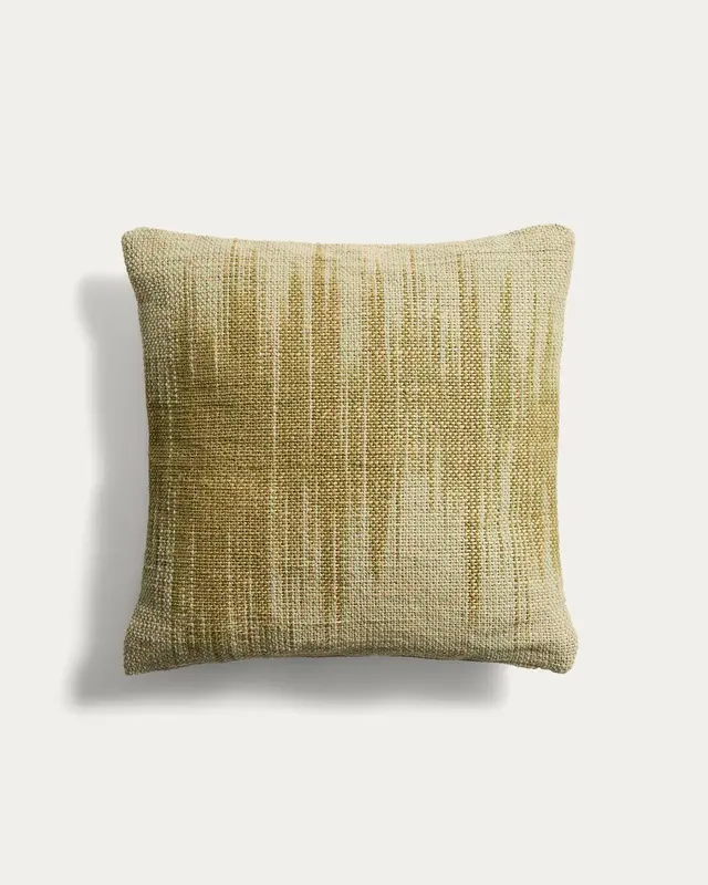 Kissenbezug Liroda aus Jute mit grüner Ikat-Grafik 50 x 50 cm