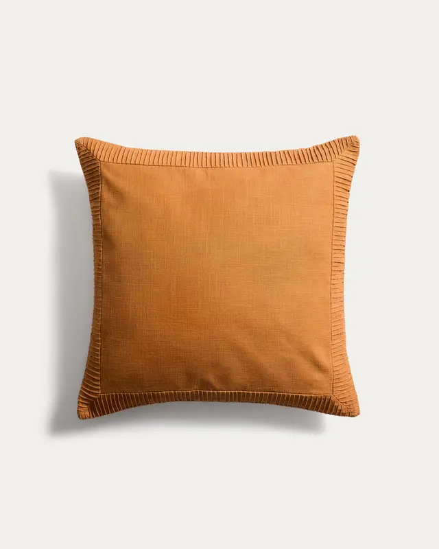 Kissenbezug Luadia aus Baumwolle mit Plisseedetail in Orange, 50 x 50 cm