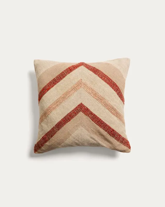 Kissenbezug Taraia aus Baumwolle und Viskose in Terracotta und Beige 45 x 45 cm