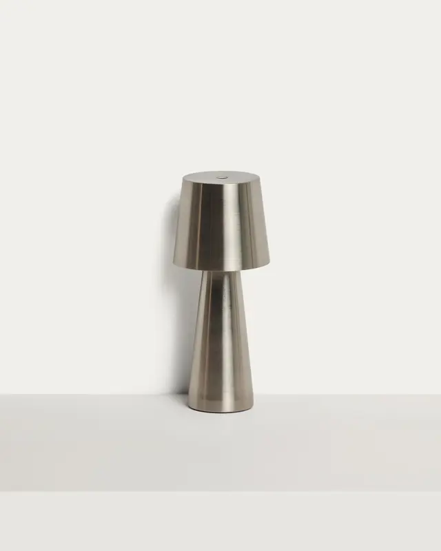 Kleine Tischlampe Arenys aus Metall mit silbern glänzendem Finish