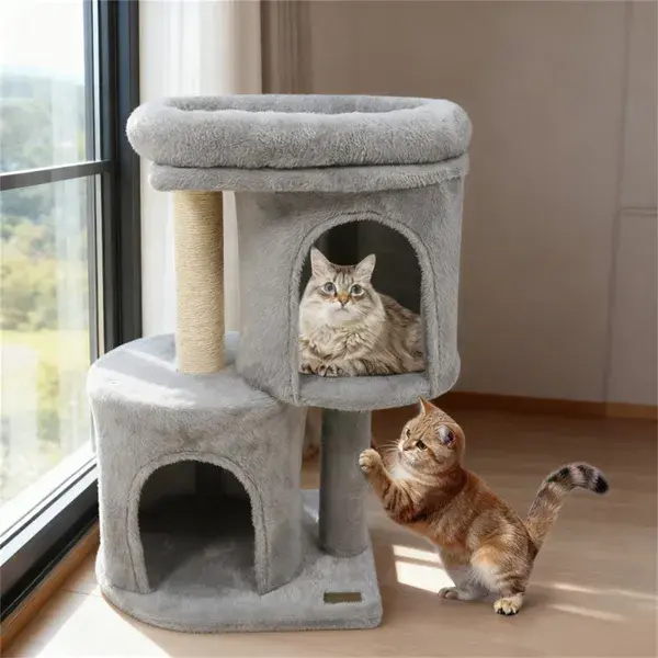 Kompakter Katzenbaum mit 2 Höhlen & Sisal-Kratzstämmen