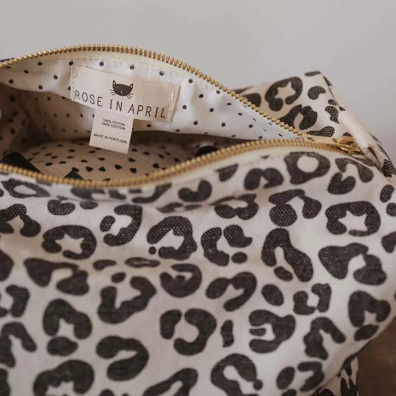 Kulturbeutel VIC mit Leopardenmuster Greige – Kosmetiktasche aus Baumwolle