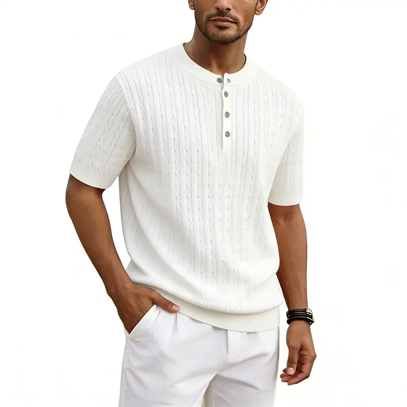 Kurzarm Henry Kragen Strickpullover für Herren