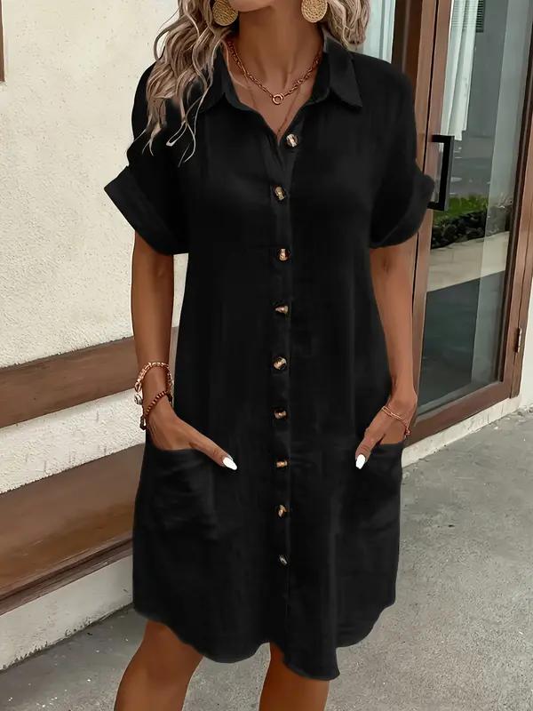 Kurzes Leinen-Baumwoll Cardigan-Kleid