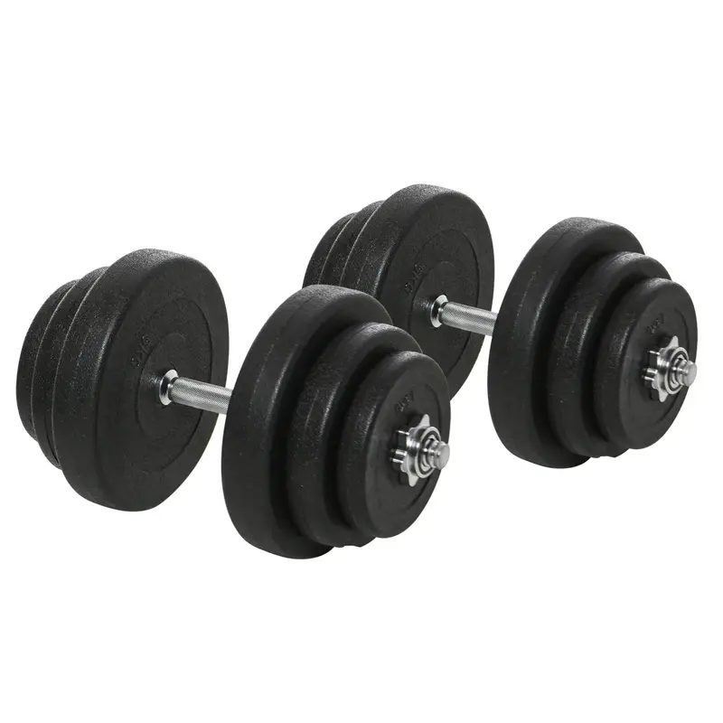 Kurzhantel-Set 40 kg, 2 Metallgriffe, 12 Hantelscheiben, bodenschonend, schwarz