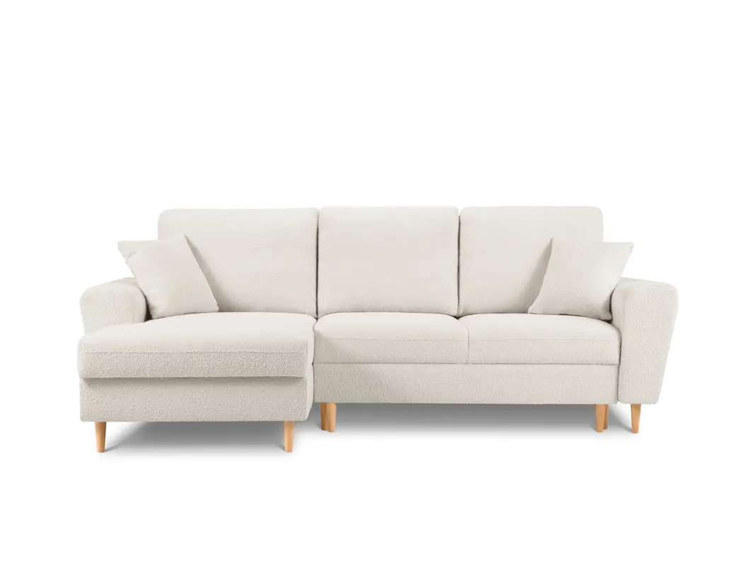 Kyoto Boucle Ecksofa links mit Schlaffunktion und Stauraumbox 4 Sitzer 145cm