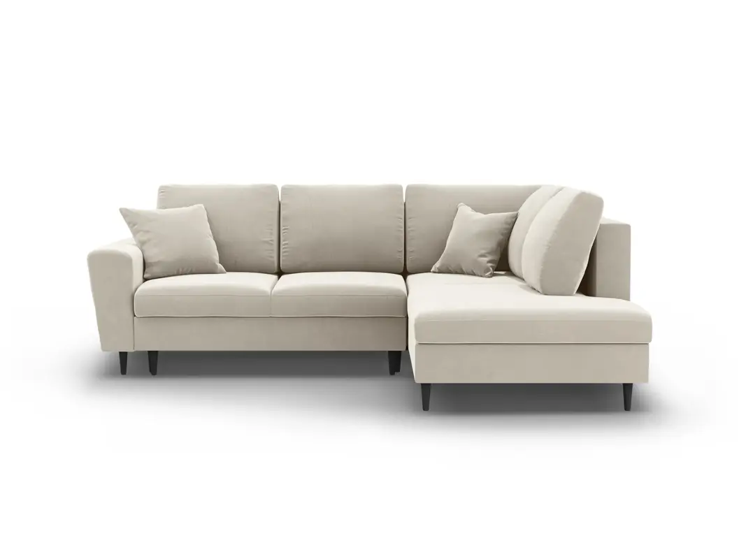 Kyoto Velour Ecksofa rechts mit Schlaffunktion und Stauraumbox 5 Sitzer 194cm