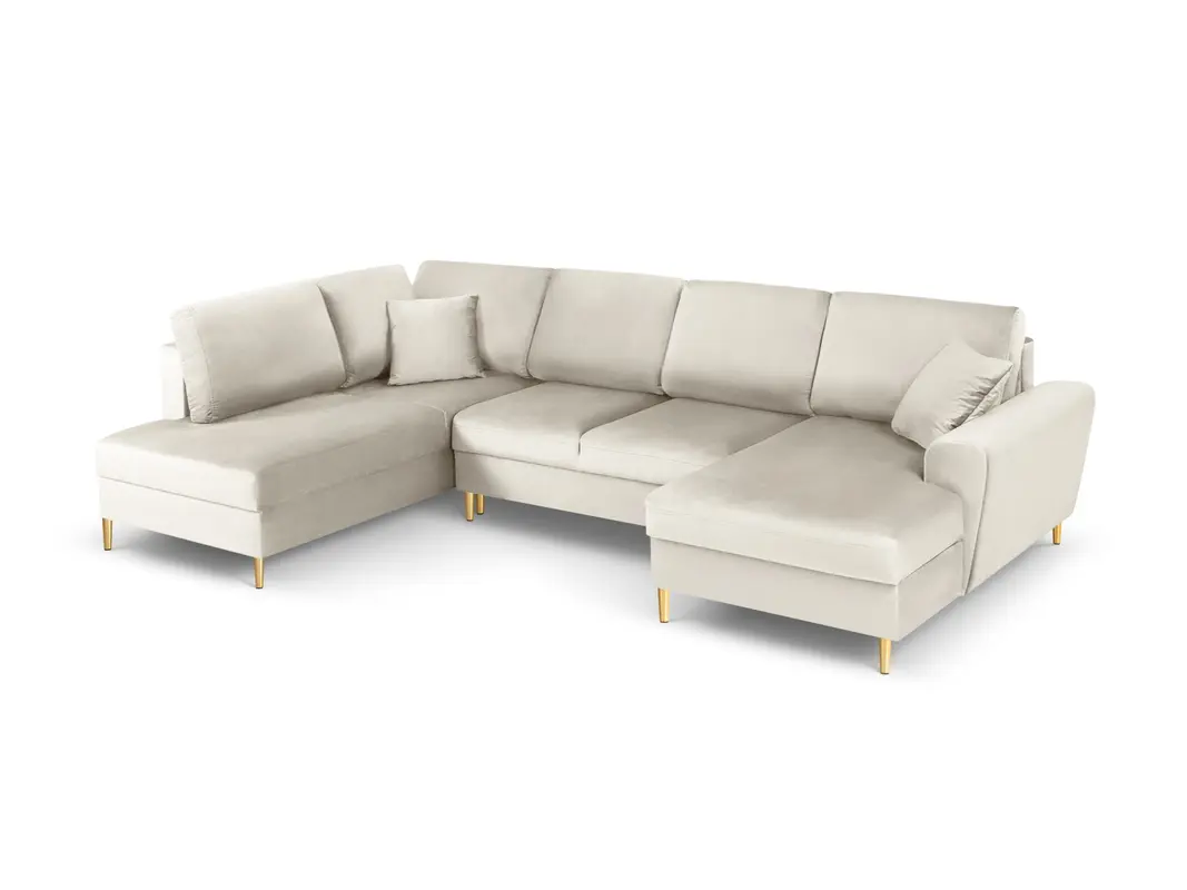 Kyoto Velour Panoramic Ecksofa links mit Stauraum und Schlaffunktion 7 Sitzer 194cm