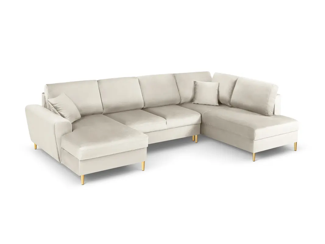 Kyoto Velour Panoramic Ecksofa rechts mit Stauraum und Schlaffunktion 7 Sitzer 194cm