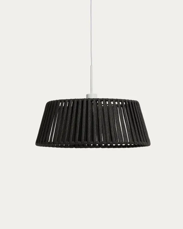 Lampenschirm für Deckenleuchte Aldet aus flachem Sei in Schwarz, Ø 46 cm