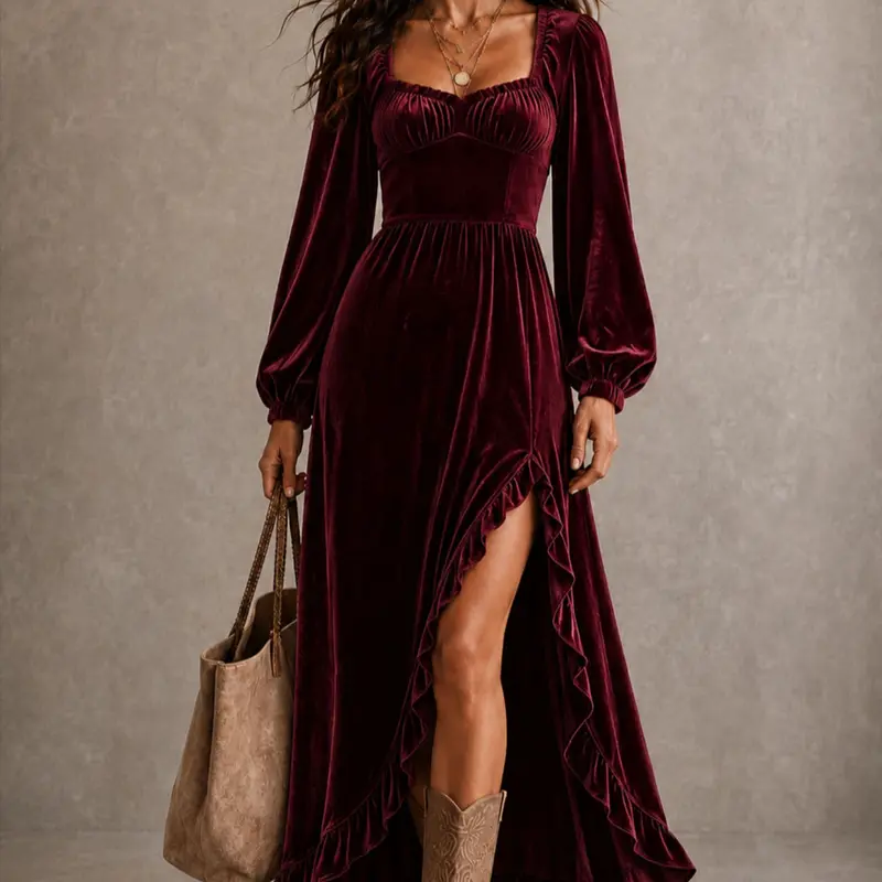 Langarm-Kleid mit hohem Schlitz