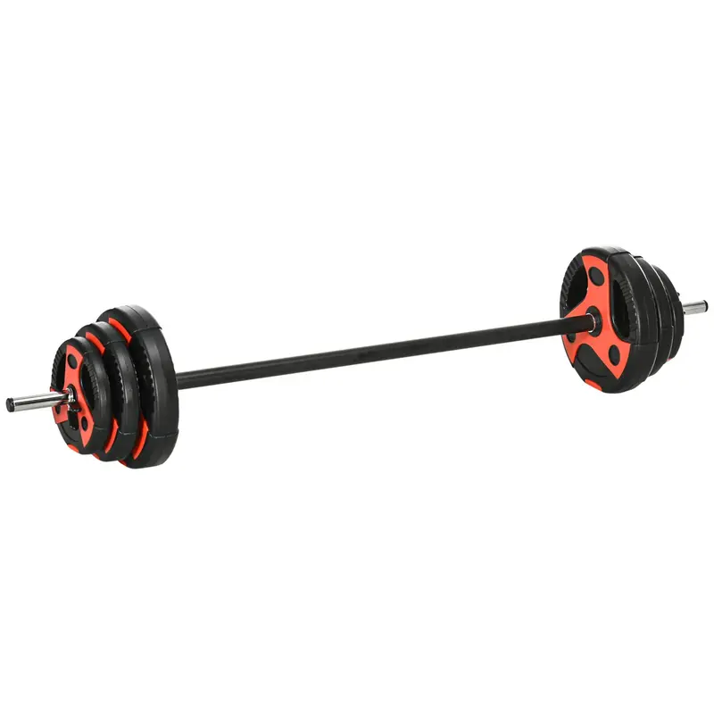 Langhantel-Set 20 kg, inkl. 6 Hantelscheiben, rutschfeste Stange, schwarz+rot