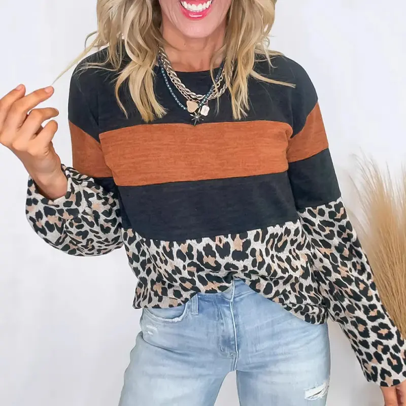 Lässiges Colorblock Sweatshirt mit Leopardenprint