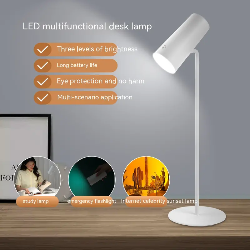 LED Schreibtischlampe Akku – 3 Helligkeitsstufen, Augenschutz & Sunset-Modus