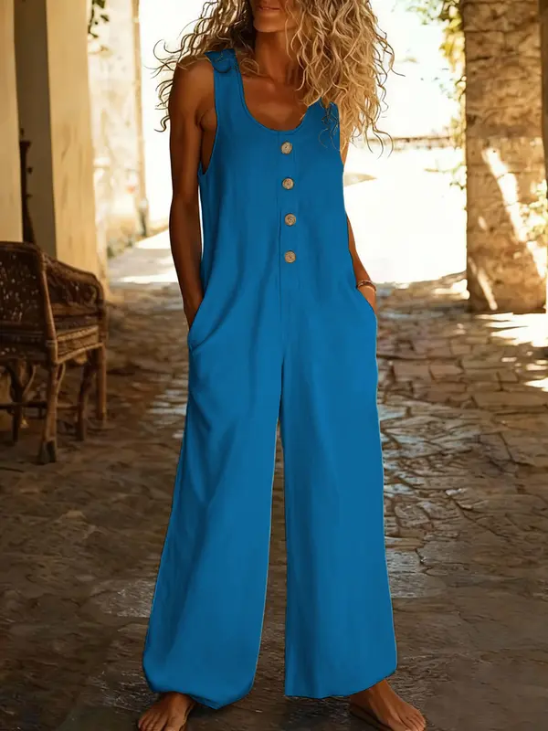 Leichter Leinen-Jumpsuit mit weitem Bein