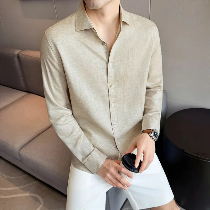 Leinen-Lyocell Slim-Fit Langarmhemd