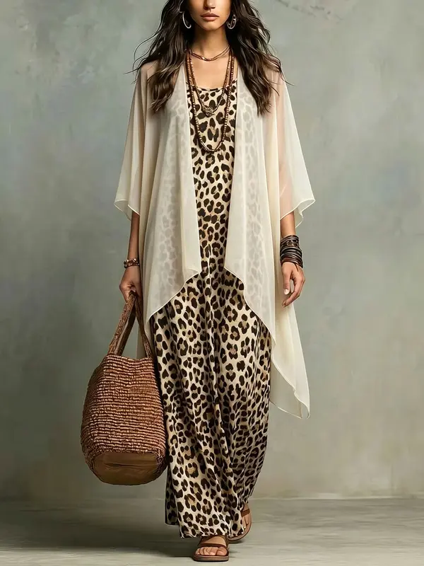 Leoparden-Print Trägerkleid Zweiteiler
