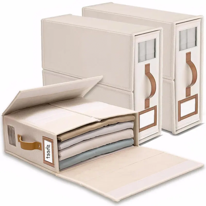 Linen Bettwäsche-Organizer Box 3er-Set, Linen Beige