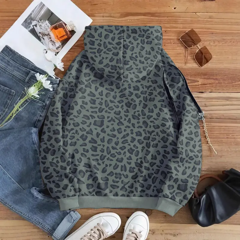 Lockerer Hoodie mit Leopardenmuster