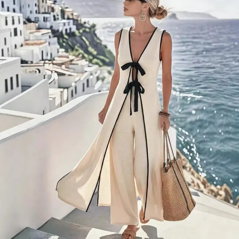 Long-Weste «Resort» · ärmellos, Colorblock mit Schleife