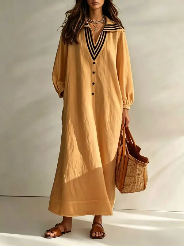 Luftiges V-Ausschnitt Resort Kleid