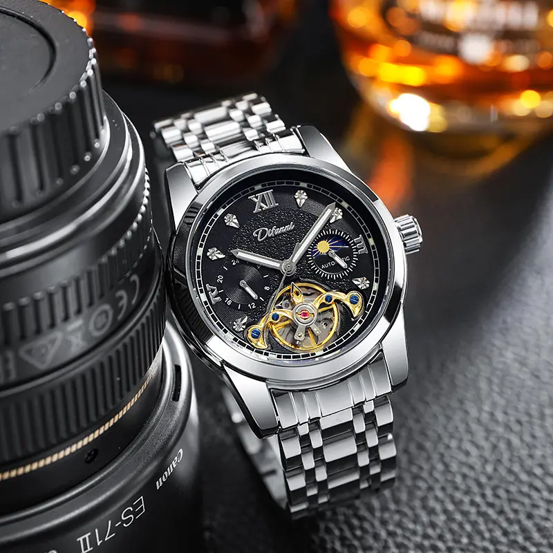 Luminous Sonne Mond Stern Herren-Mechanische Uhr