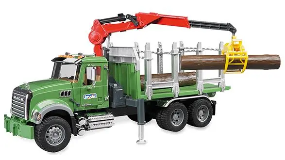 MACK Granite Holztransport LKW, Ladekran, Greifer + 3 Baumstämmen