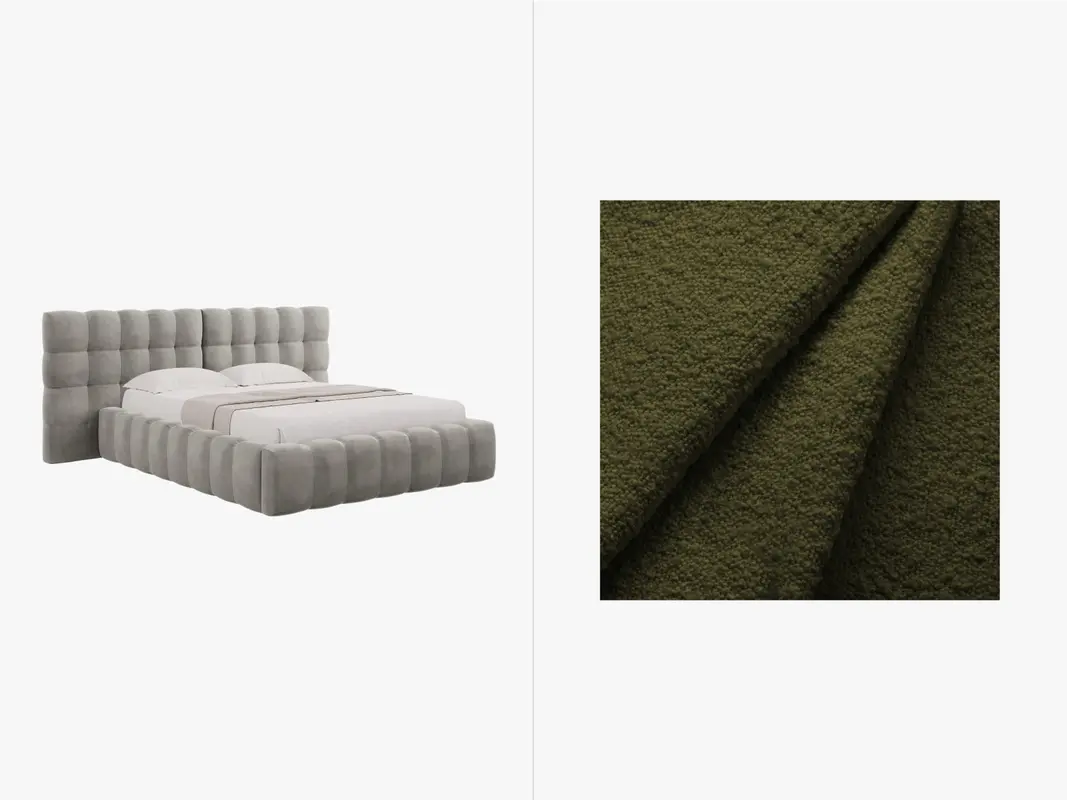 Mamaia Boucle Bett mit Stauraum und doppeltem Headboard 140cm