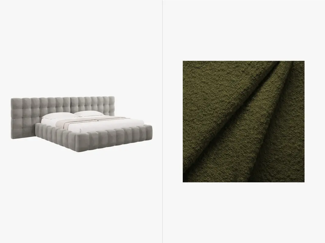 Mamaia Boucle Bett mit Stauraum und doppeltem Headboard 180cm