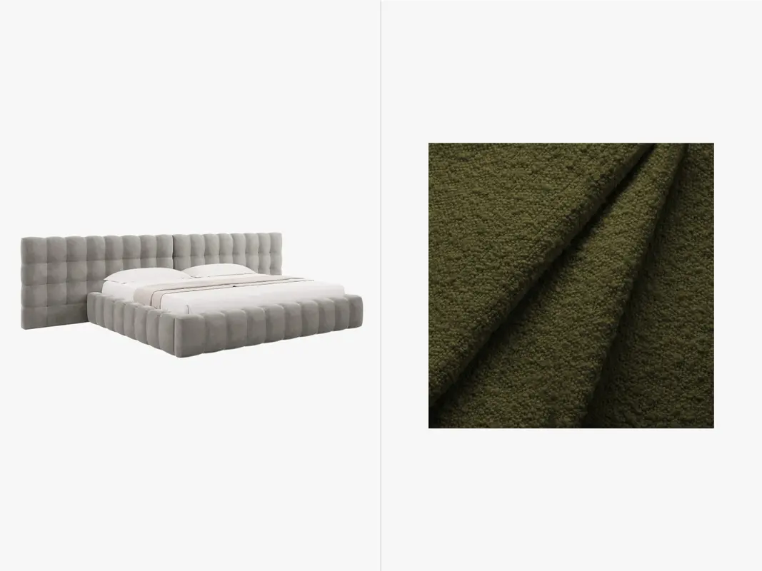 Mamaia Boucle Bett mit Stauraum und doppeltem Headboard 200cm