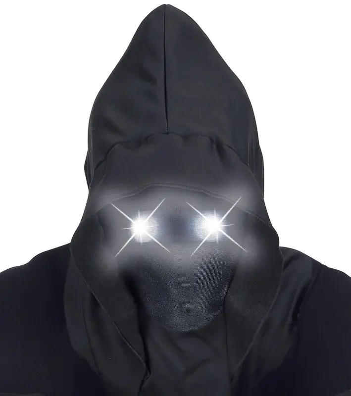Maske mit Kapuze und leuchtenden Augen