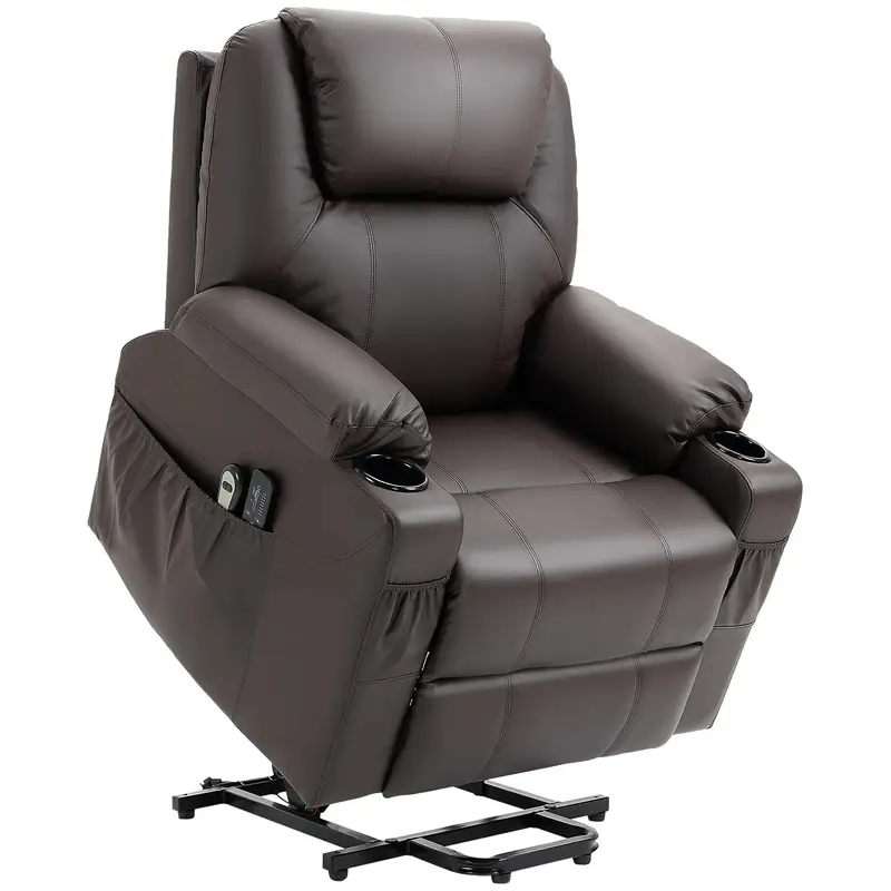 Massagesessel mit Aufstehhilfe Liegefunktion Kunstleder bis 180kg Braun, 88x99x106cm