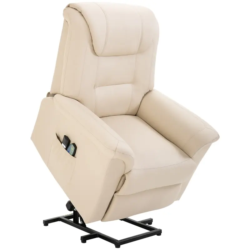Massagestuhl mit Aufstehhilfe 8 Vibrationspunkte Heizfunktion Fussstütze Cremeweiss, 93x95x106cm